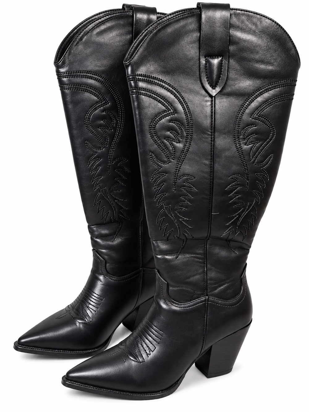 Isnom Women’s Western Cowboy Boots Size 8 EU 38 Black Knee High Pointed Toe NWOB
